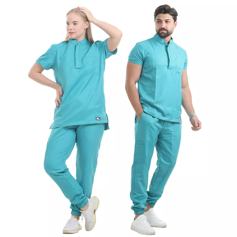 Turquoise Half Collar Scrub Half Sleeve