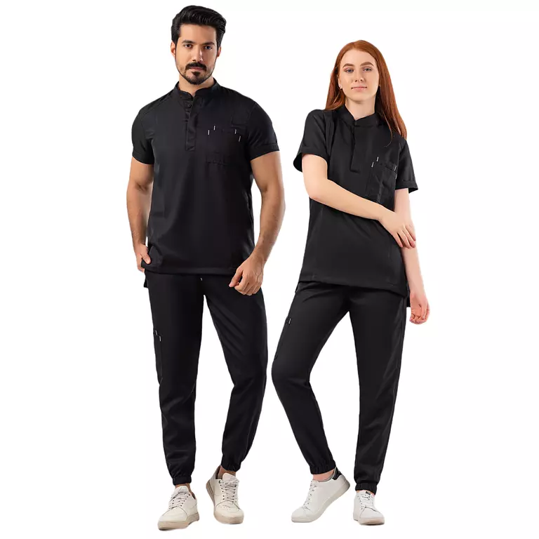 Black Half Collar Scrub Half Sleeve