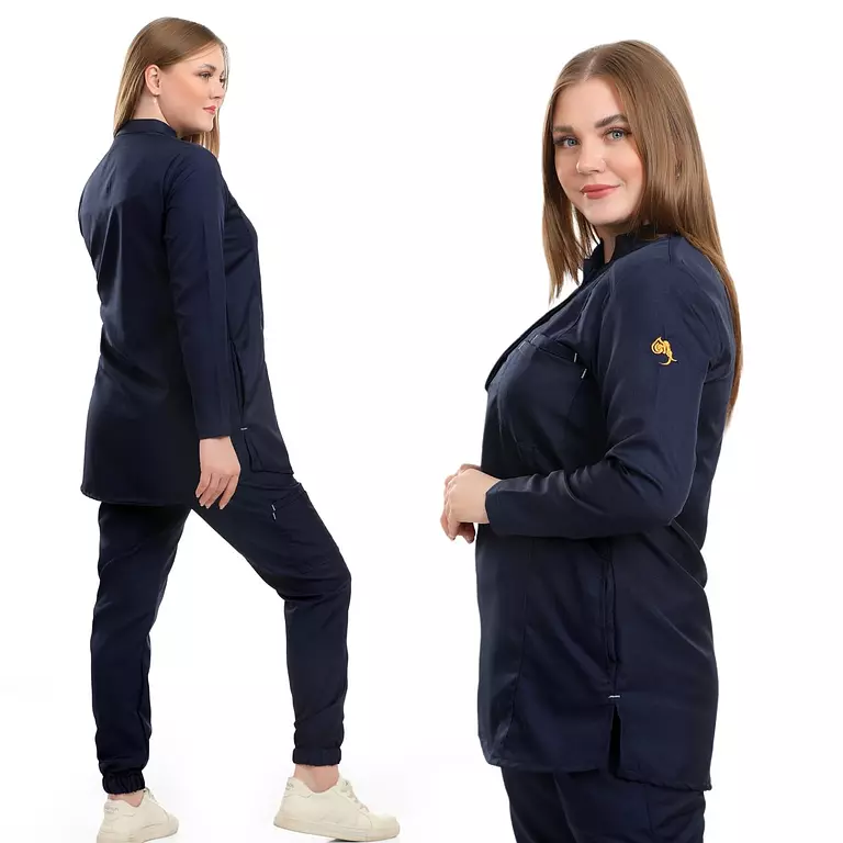 Dark Blue Half Collar Scrub Full Sleeve