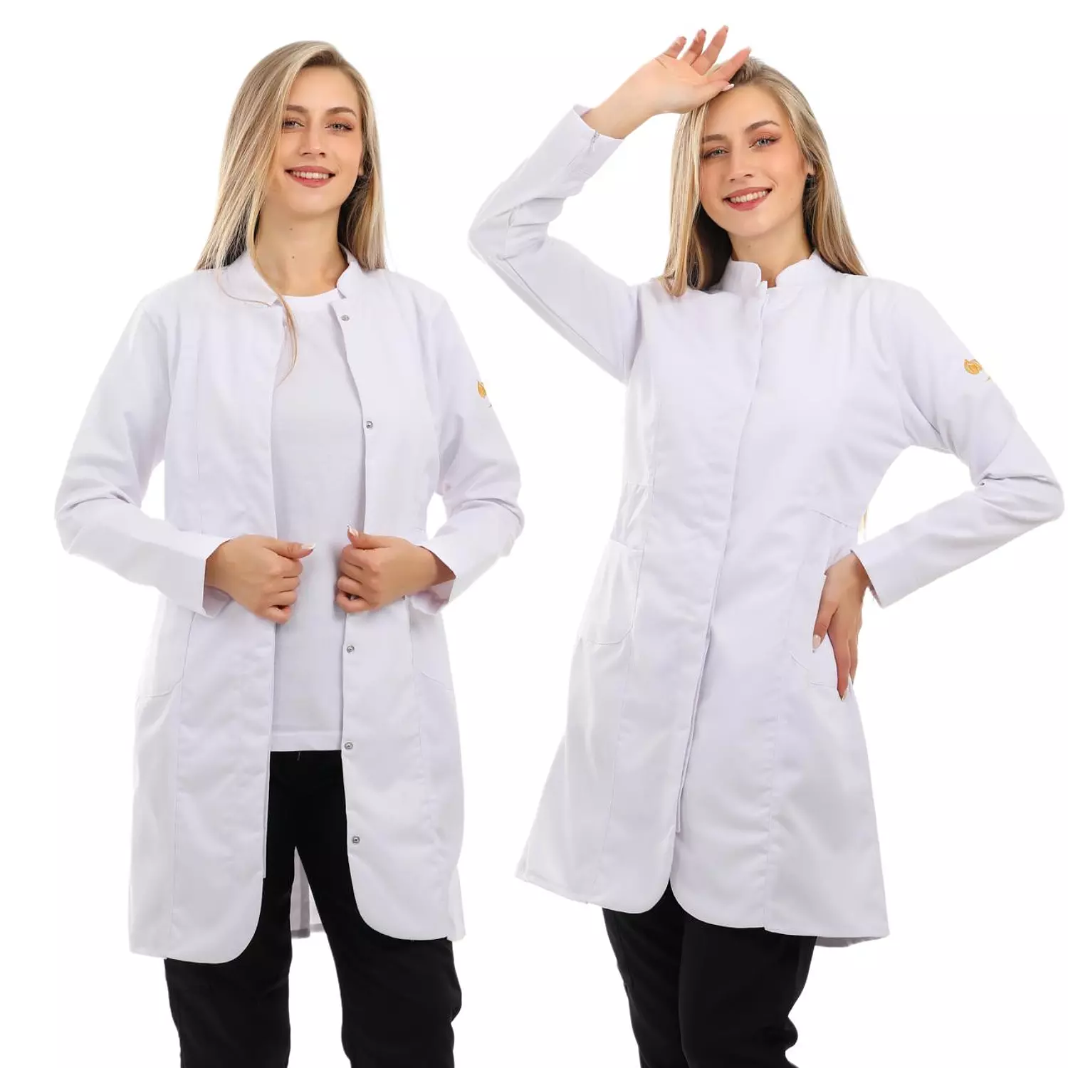 White Female Half Collar Lab Coat (Long)