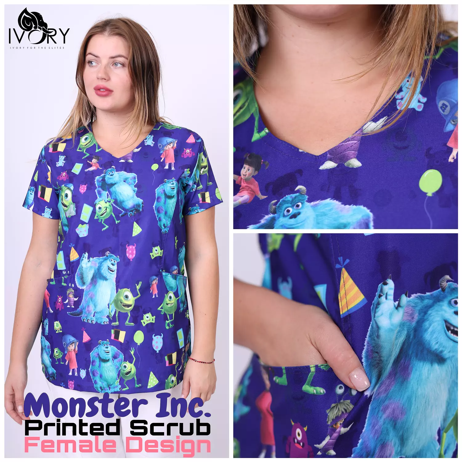 Female Monster inc. Printed Scrub