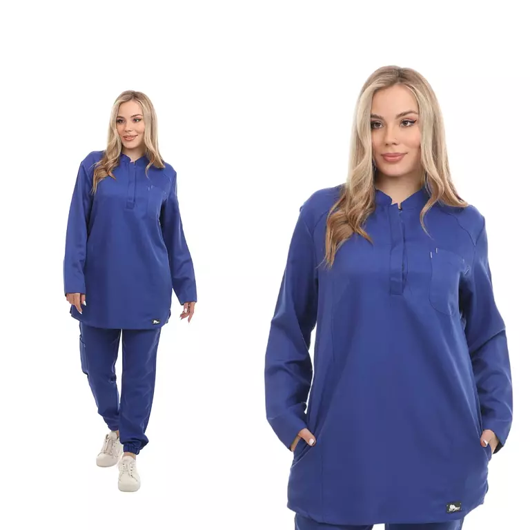 Royal Blue Half Collar Scrub Full Sleeve