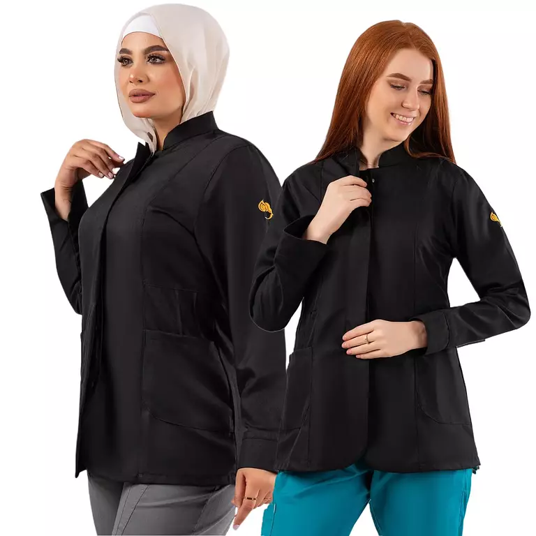 Black Female Half Collar Lab Coat (Short)