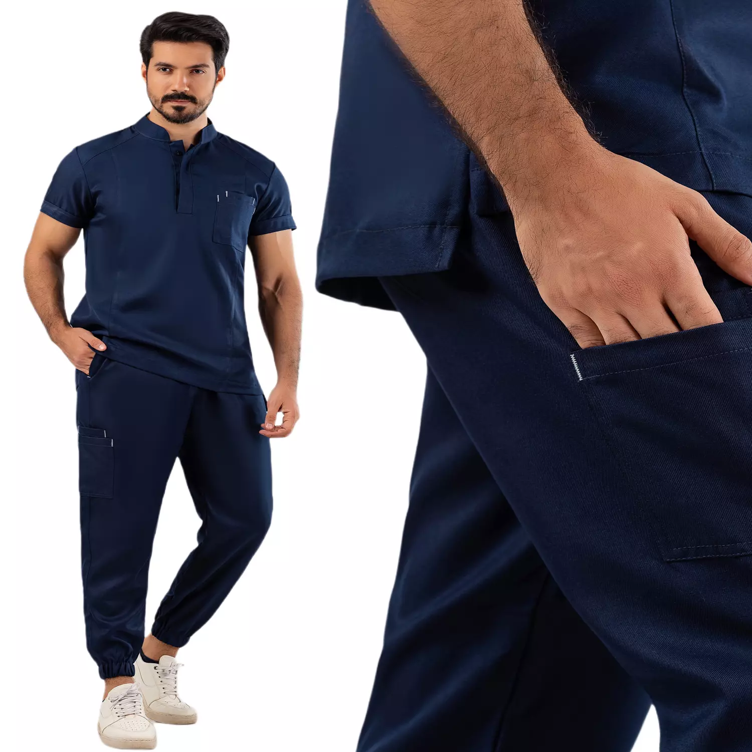 Dark Blue Half Collar Scrub Half Sleeve