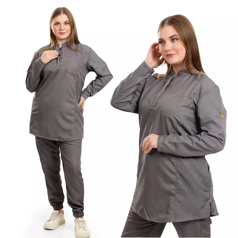 Gray Half Collar Scrub Full Sleeve
