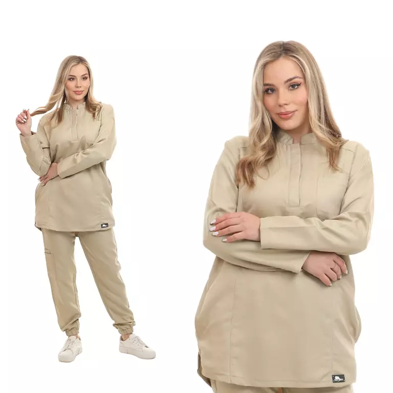 Beige Half Collar Scrub Full Sleeve