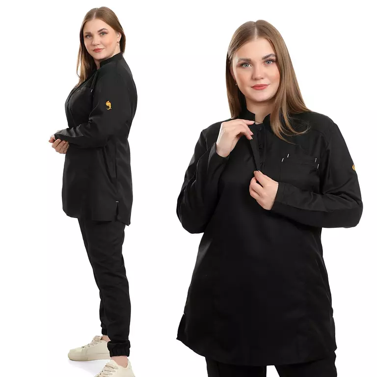 Black Half Collar Scrub Full Sleeve