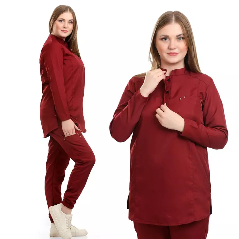 Maroon Half Collar Scrub Full Sleeve