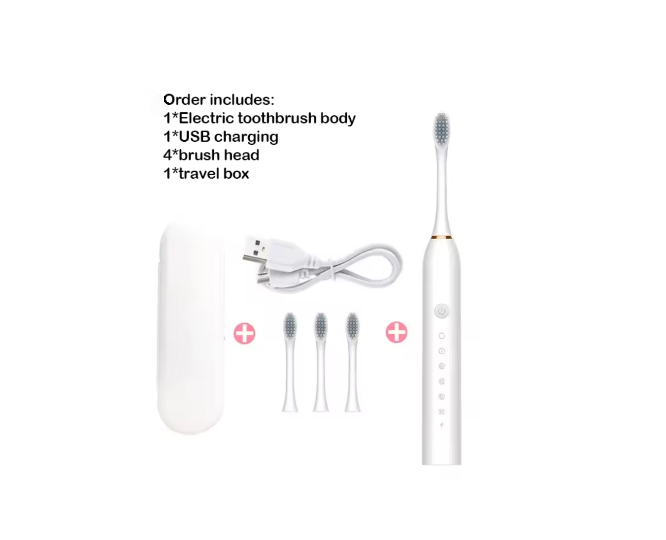 IPX7 sonic electric toothbrush multi-color + USB charger + 3 heads + travel box