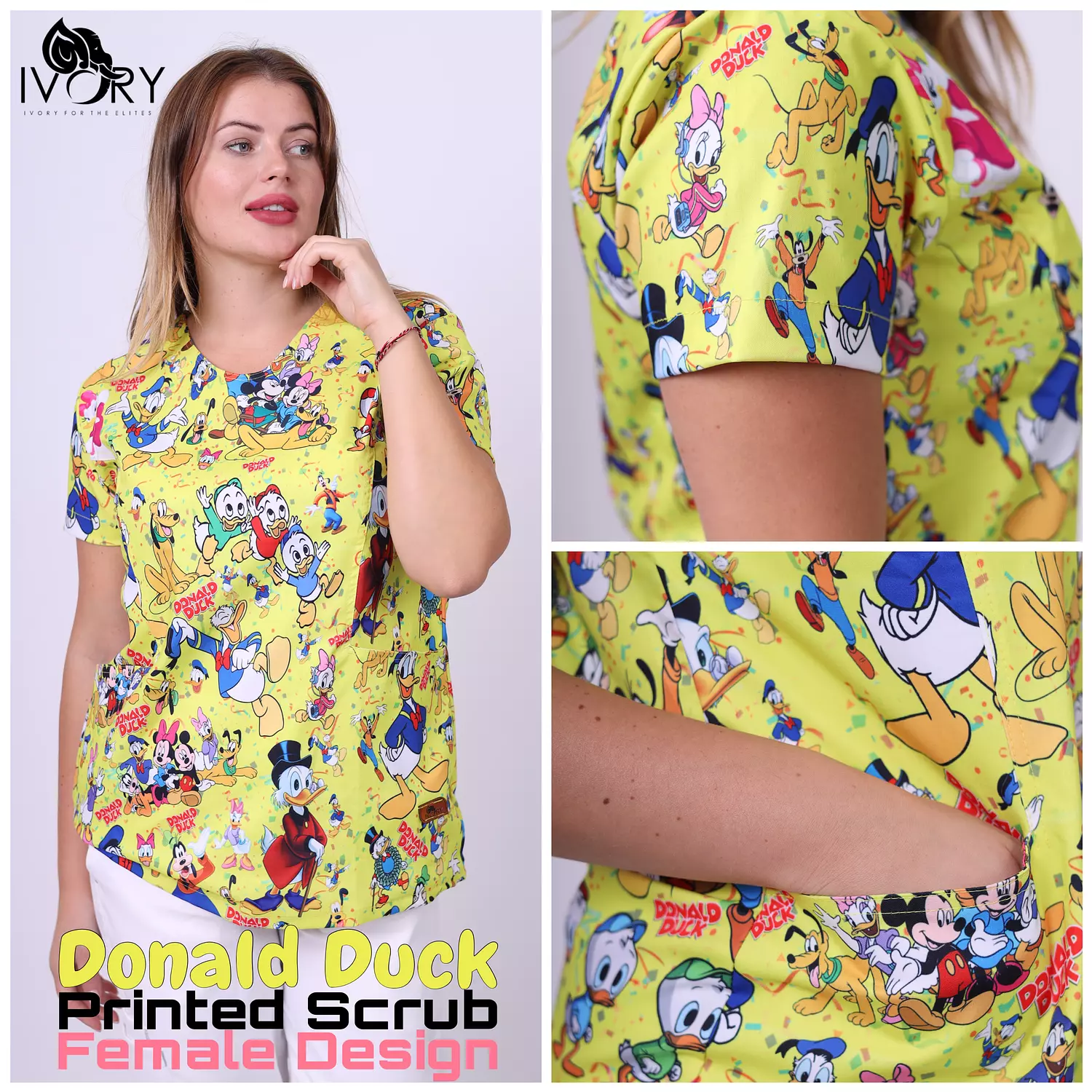 Female Donald Duck Printed Scrub