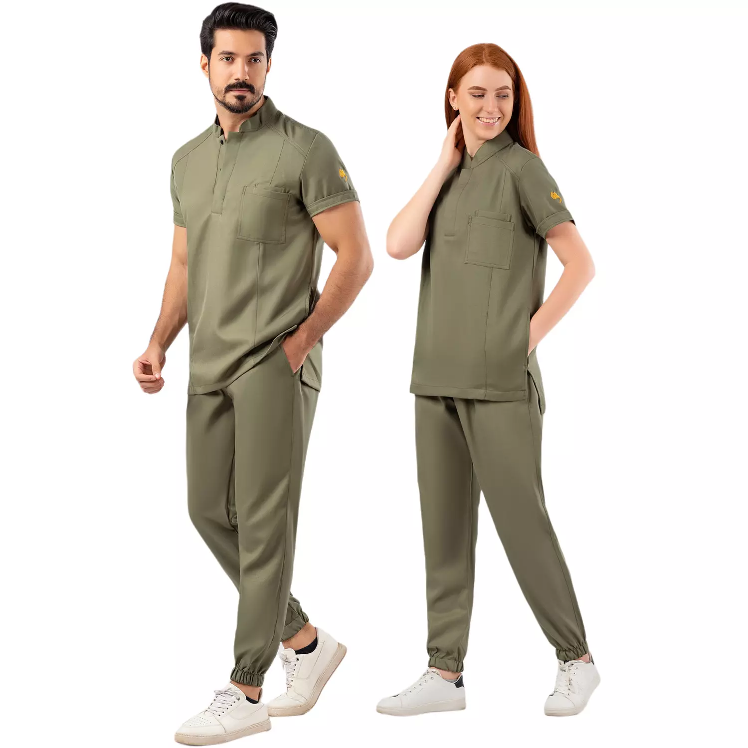 Olive Green Half Collar Scrub Half Sleeve