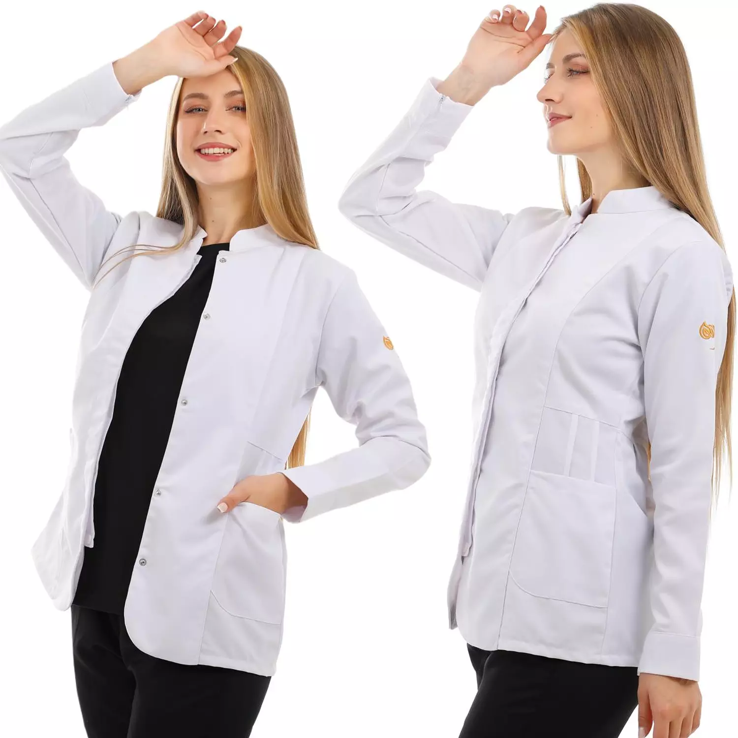 White Female Half Collar Lab Coat (Short)