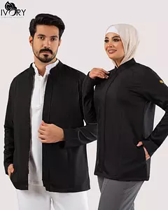Half Collar Lab Coat with Zipper (Black)